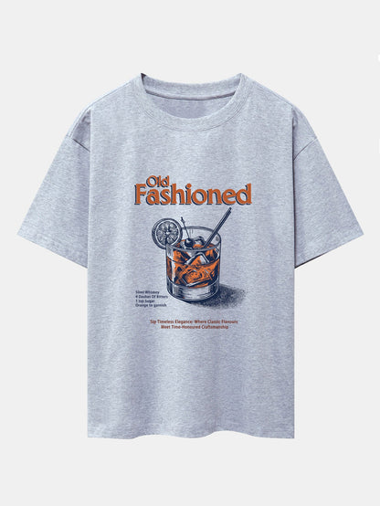 Vintage Whiskey Print Drop Shoulder Oversize T-Shirt