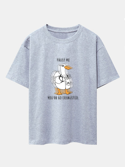 Funny Doctor Goose Print Drop Shoulder Oversize T-Shirt