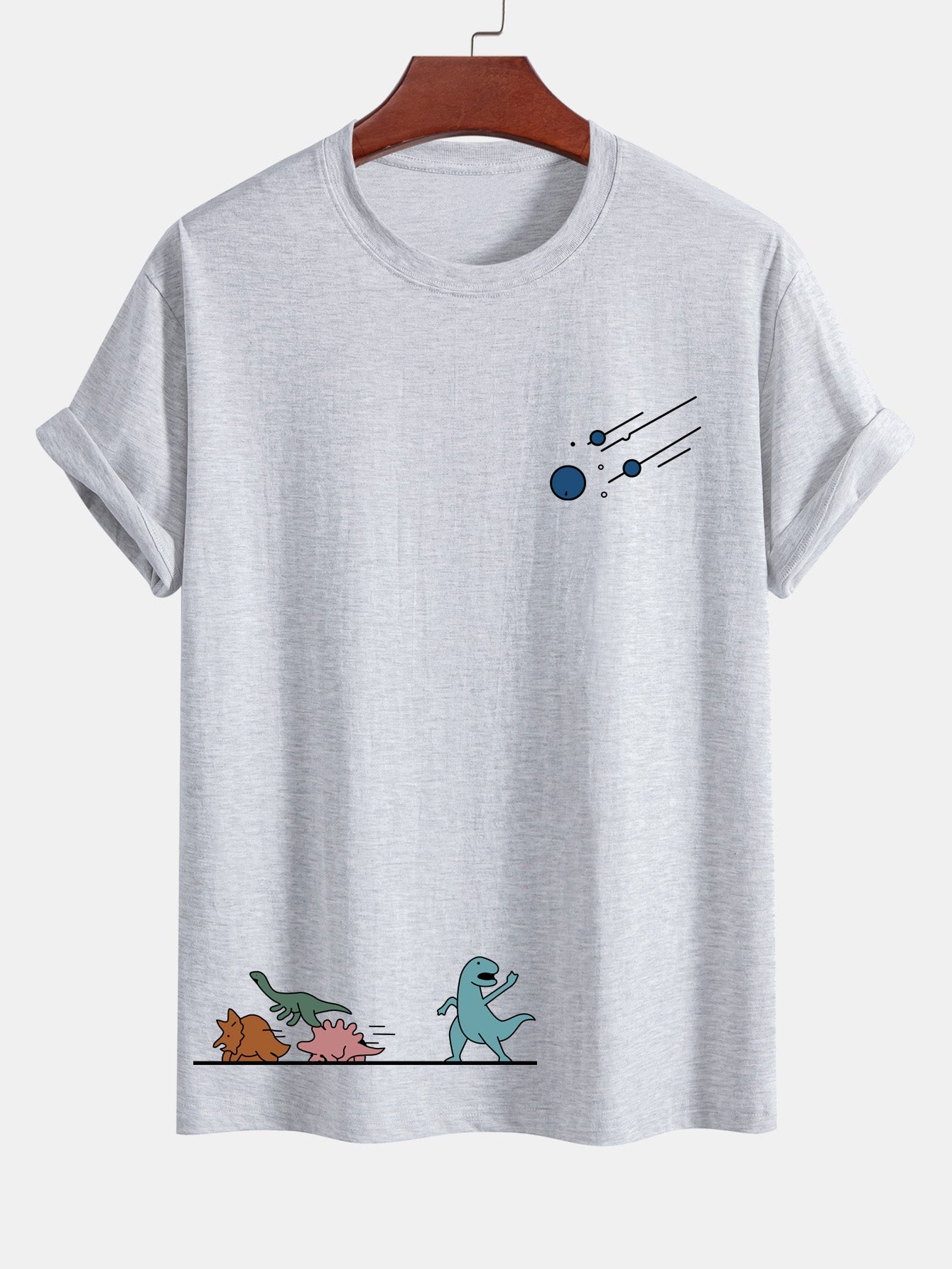 Regular Fit Dinosaurs Avoid Meteorites Print Cotton T-Shirt