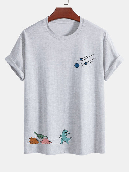 Regular Fit Dinosaurs Avoid Meteorites Print Cotton T-Shirt