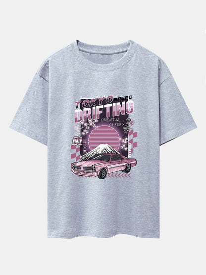 Tokyo Speed Car Print Drop Shoulder Oversize T-Shirt
