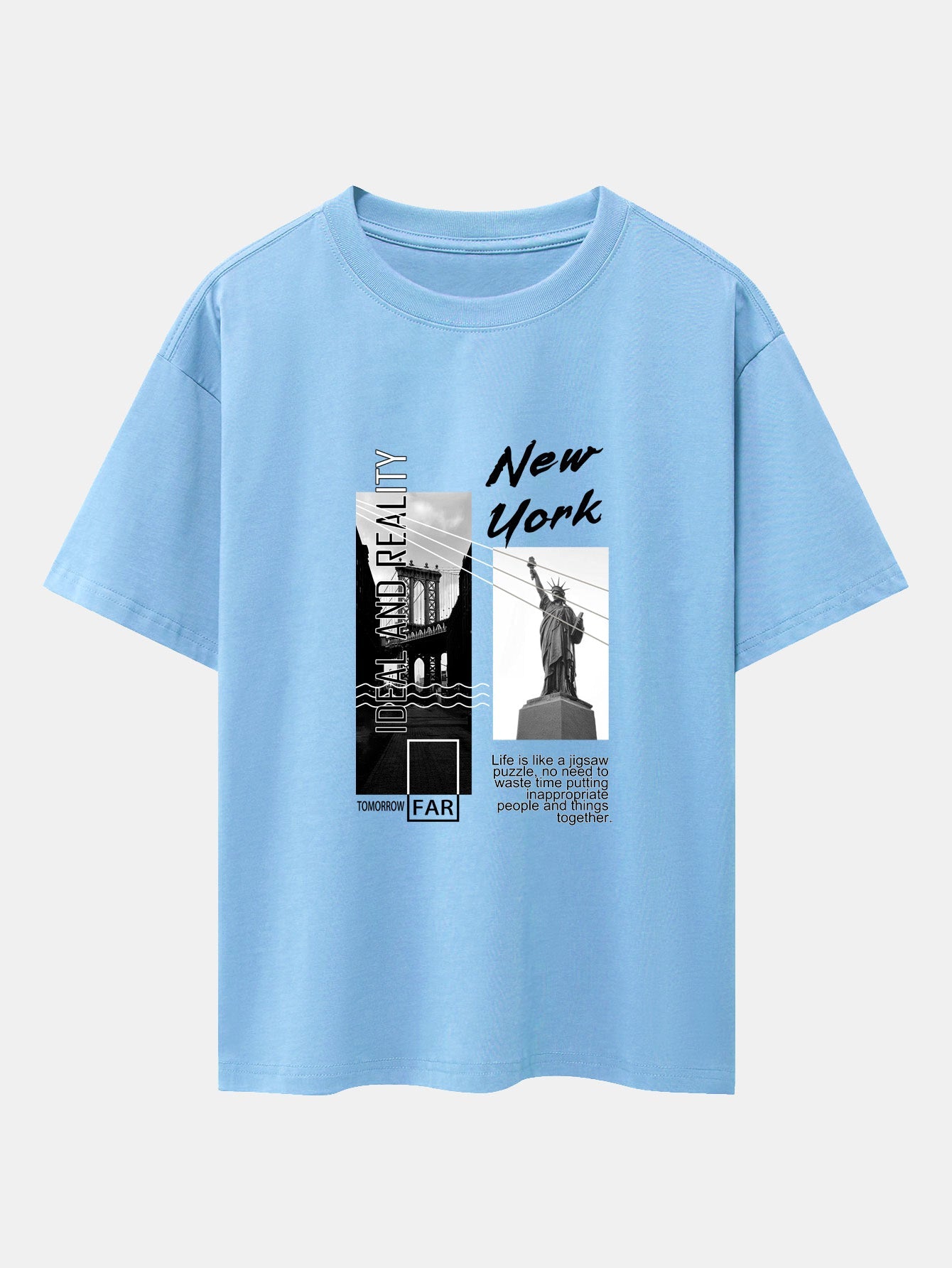 New York City Scenery Print Drop Shoulder Oversize T-Shirt