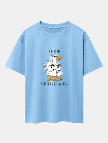 Funny Doctor Goose Print Drop Shoulder Oversize T-Shirt