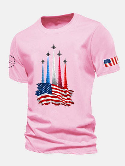 Regular Fit Fighter Jets With USA Flag Print Cotton T-Shirt