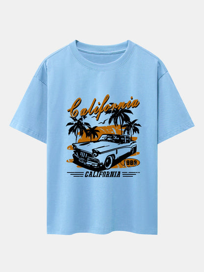 California Car Print Drop Shoulder Oversize T-Shirt