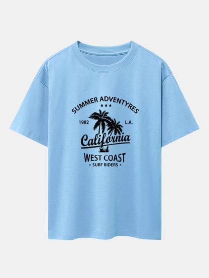 California Palm Tree Print Drop Shoulder Oversize T-Shirt