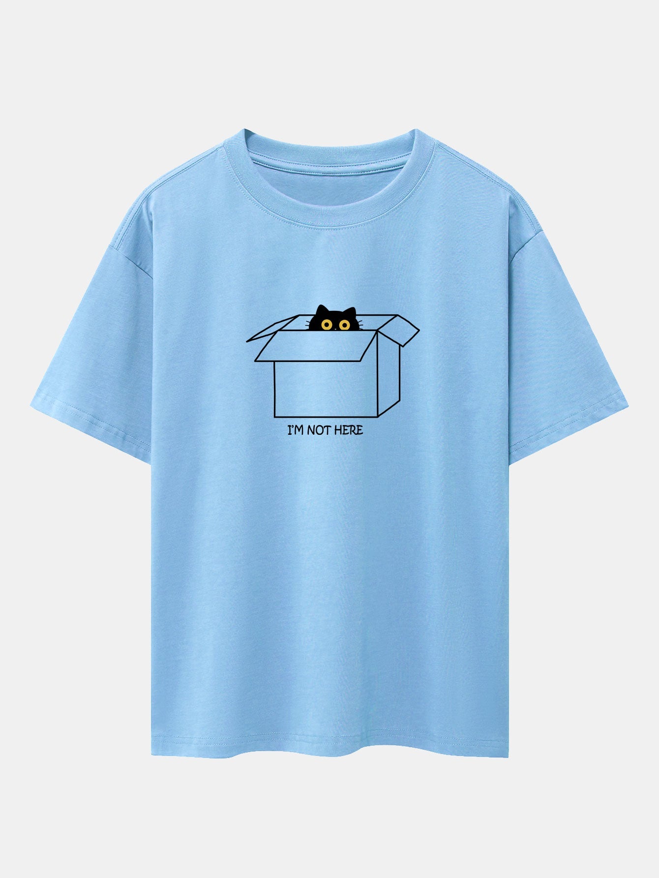 Black Cat Peeking Through Cardboard Print Drop Shoulder Oversize T-Shirt