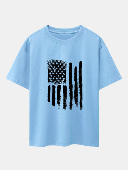 American Flag Print Drop Shoulder Oversize T-Shirt
