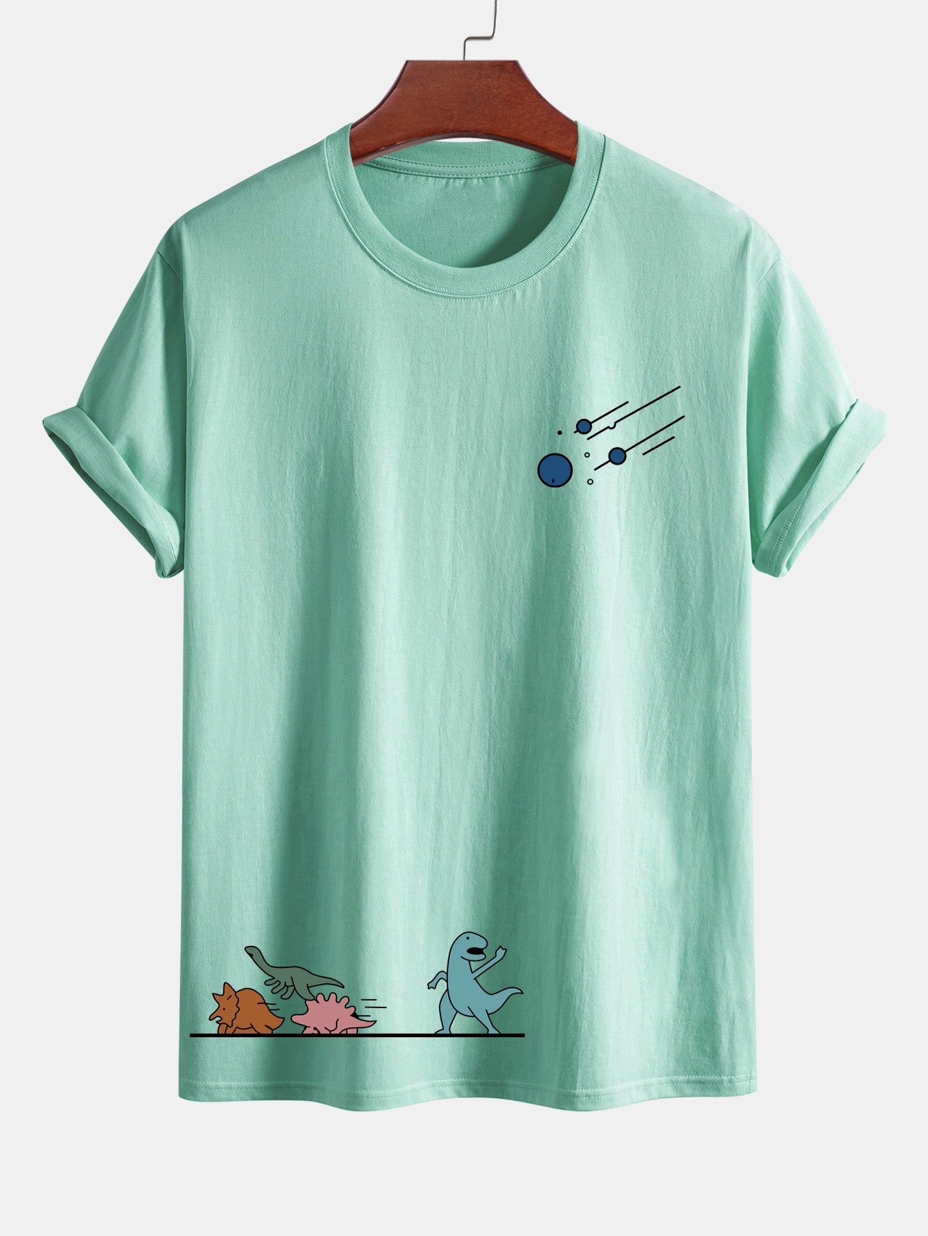 Regular Fit Dinosaurs Avoid Meteorites Print Cotton T-Shirt