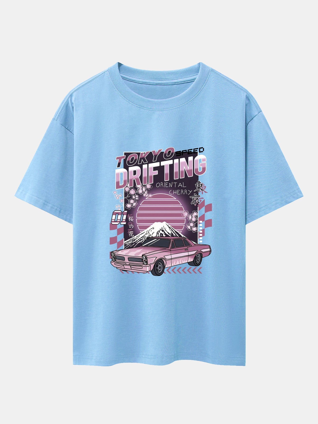 Tokyo Speed Car Print Drop Shoulder Oversize T-Shirt