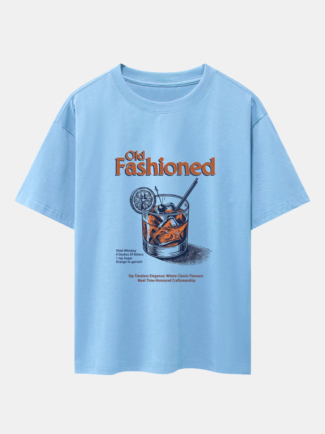 Vintage Whiskey Print Drop Shoulder Oversize T-Shirt