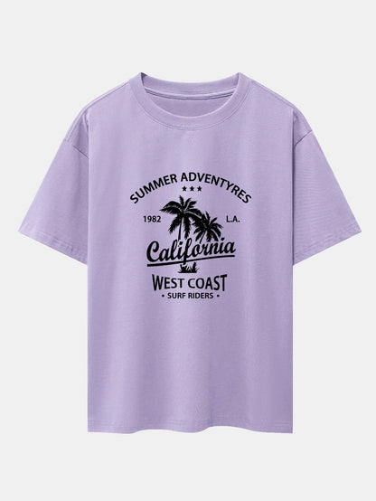 California Palm Tree Print Drop Shoulder Oversize T-Shirt