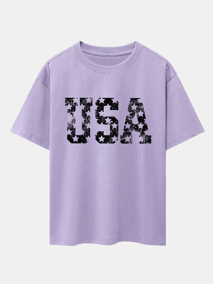 USA Print Drop Shoulder Oversize T-Shirt
