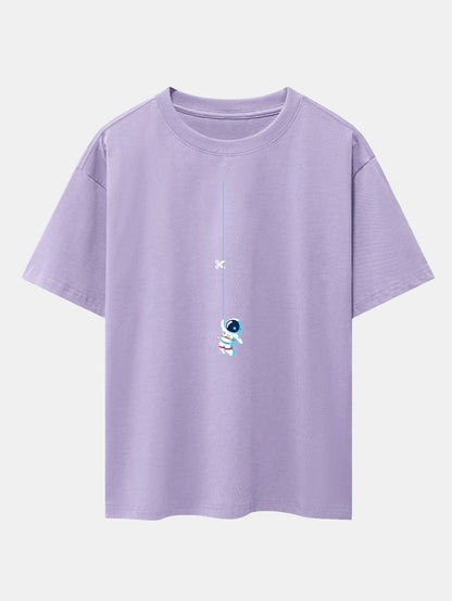Astronaut On A Rope Print Drop Shoulder Oversize T-Shirt