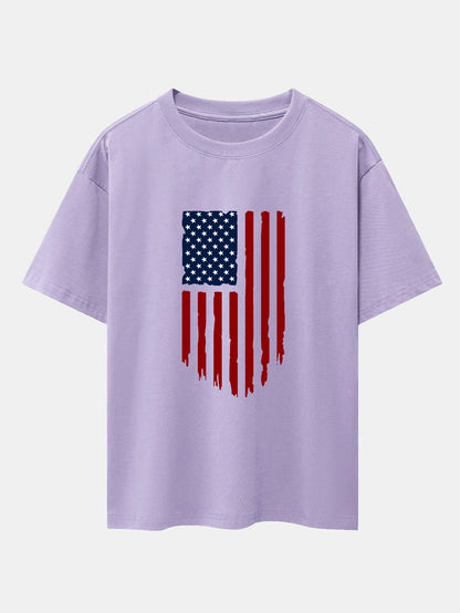 American Flag Print Drop Shoulder Oversize T-Shirt