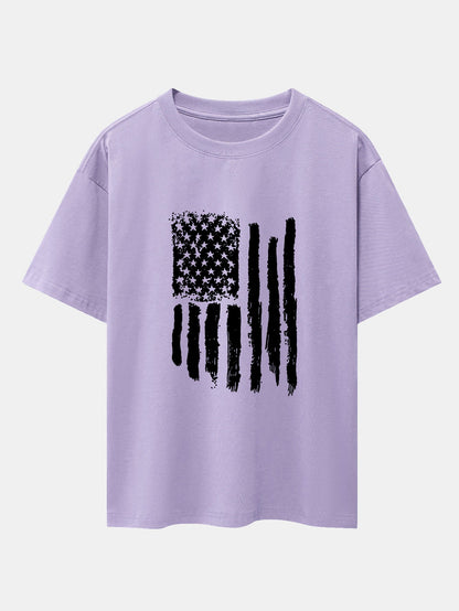 American Flag Print Drop Shoulder Oversize T-Shirt