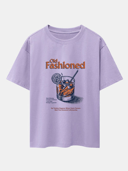 Vintage Whiskey Print Drop Shoulder Oversize T-Shirt