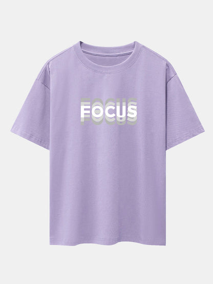 Focus Slogan Print Drop Shoulder Oversize T-Shirt