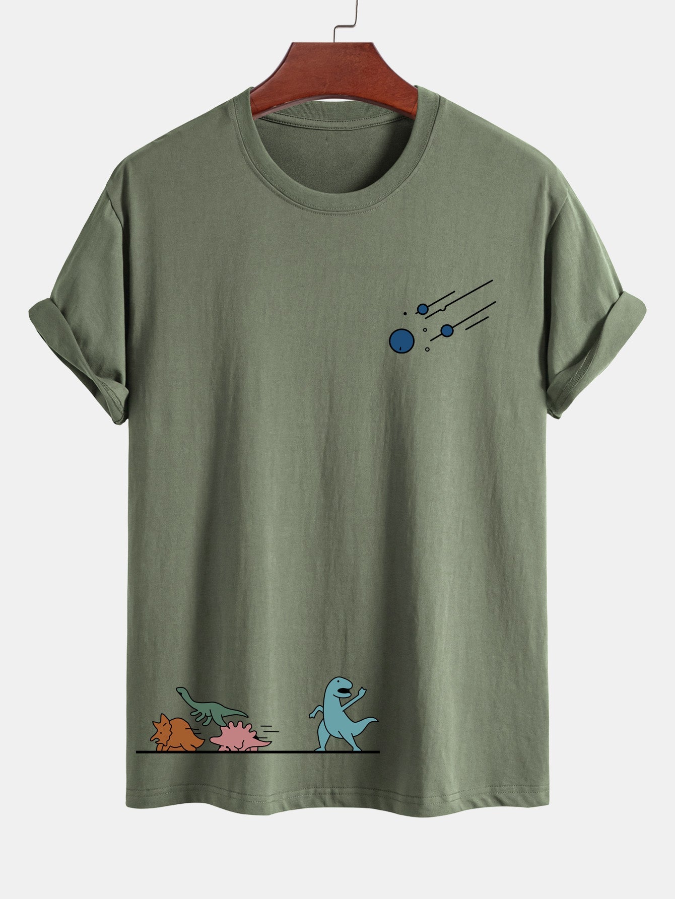 Regular Fit Dinosaurs Avoid Meteorites Print Cotton T-Shirt