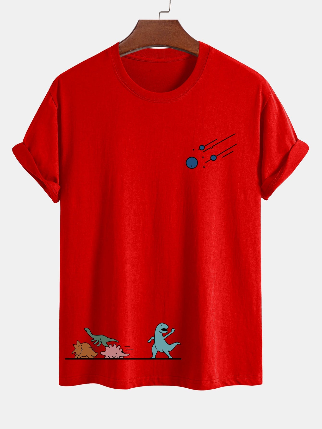 Regular Fit Dinosaurs Avoid Meteorites Print Cotton T-Shirt