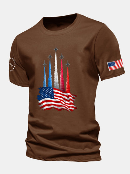 Regular Fit Fighter Jets With USA Flag Print Cotton T-Shirt
