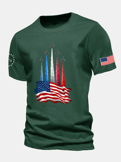 Regular Fit Fighter Jets With USA Flag Print Cotton T-Shirt