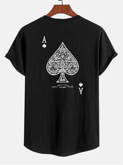 Ace Of Spades Print Cotton Arc Hem T-Shirt