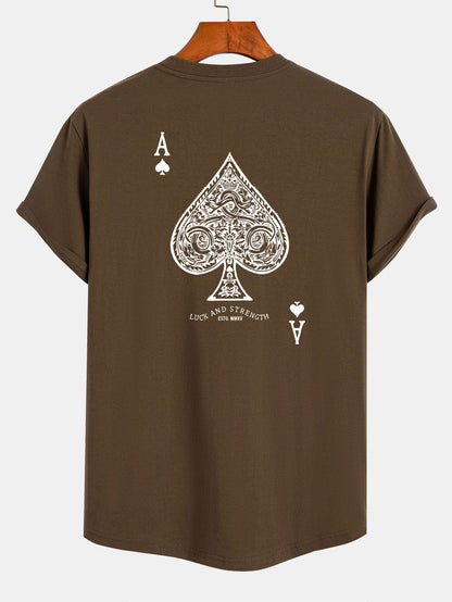 Ace Of Spades Print Cotton Arc Hem T-Shirt