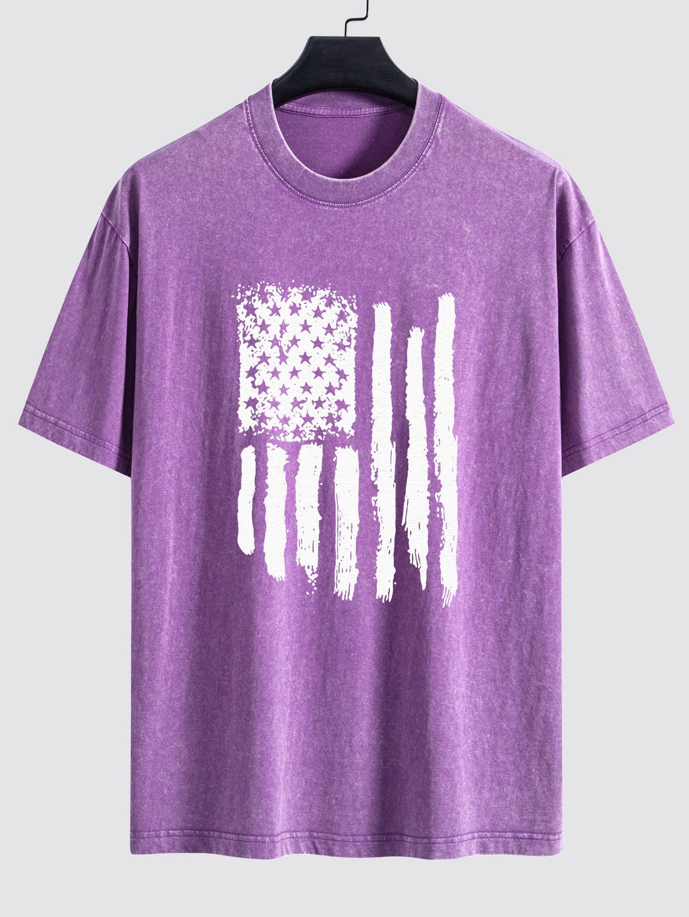 American Flag Print Washed Distressed Drop Shoulder T-Shirt