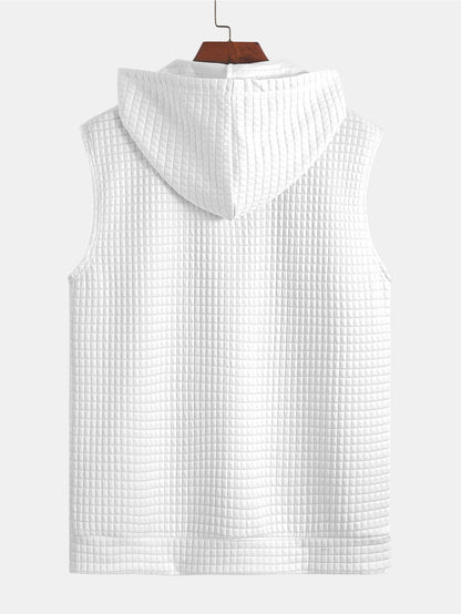 Sleeveless Waffle Zipper Hoodie