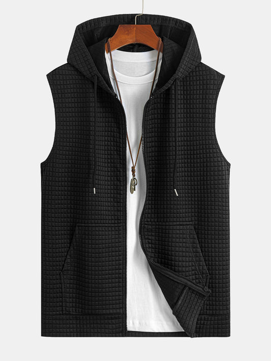 Sleeveless Waffle Zipper Hoodie