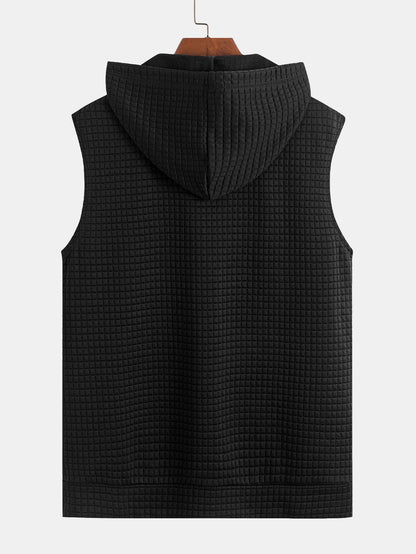 Sleeveless Waffle Zipper Hoodie