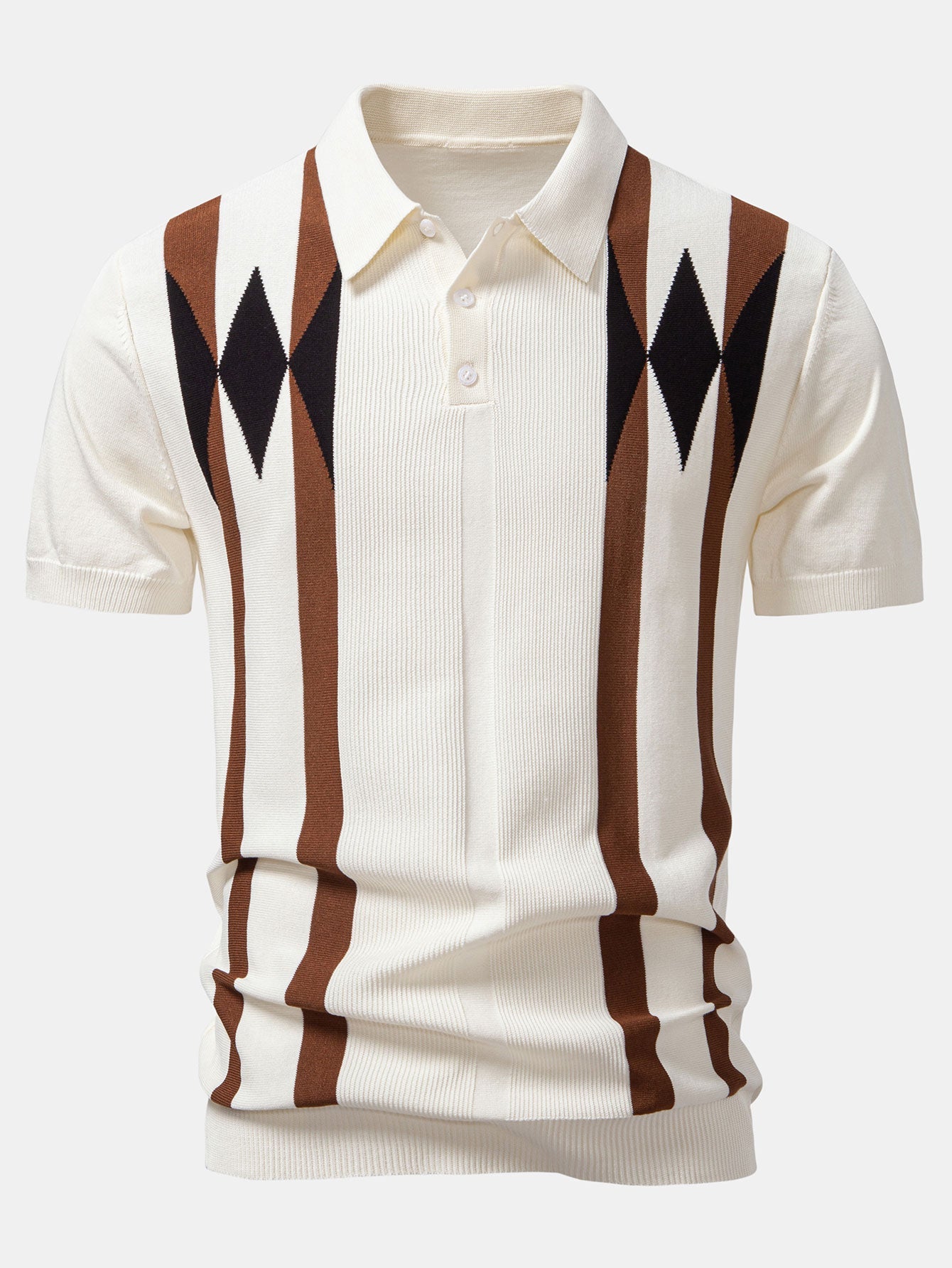 Stripe Geometric Jacquard Knitted Polo Shirt