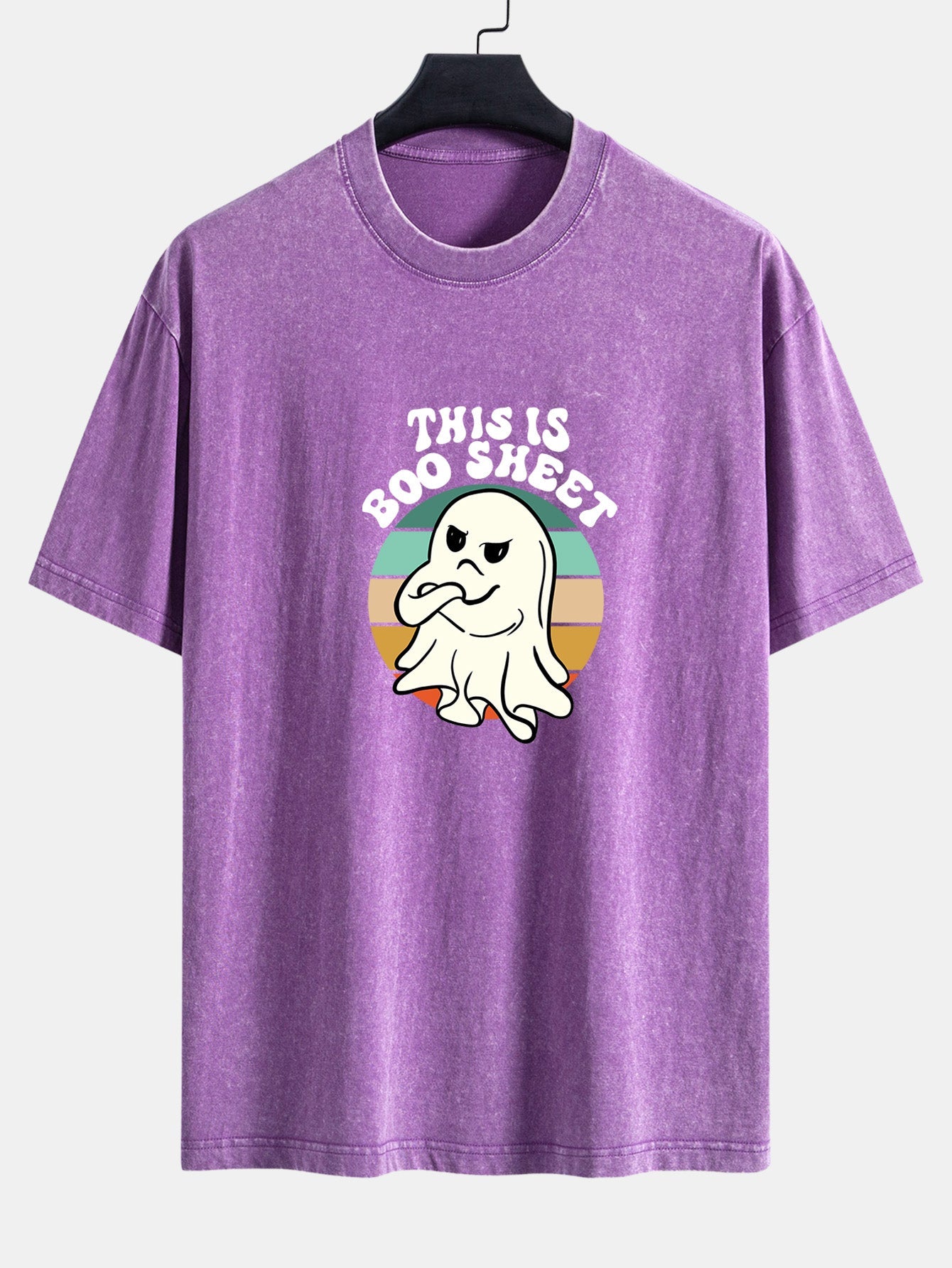 Ghost Slogan Print Washed Distressed Drop Shoulder T-Shirt