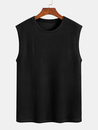 Waffle Knit Wide Strap Sleeveless T-Shirt