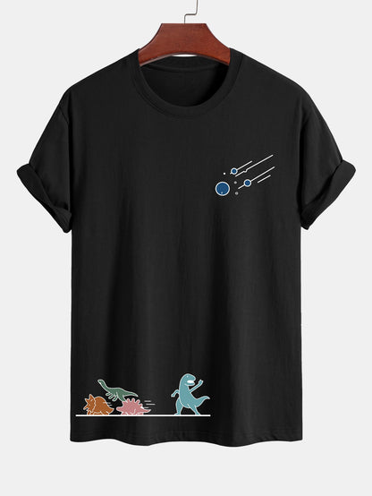 Regular Fit Dinosaurs Avoid Meteorites Print Cotton T-Shirt