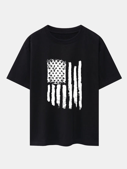 American Flag Print Drop Shoulder Oversize T-Shirt