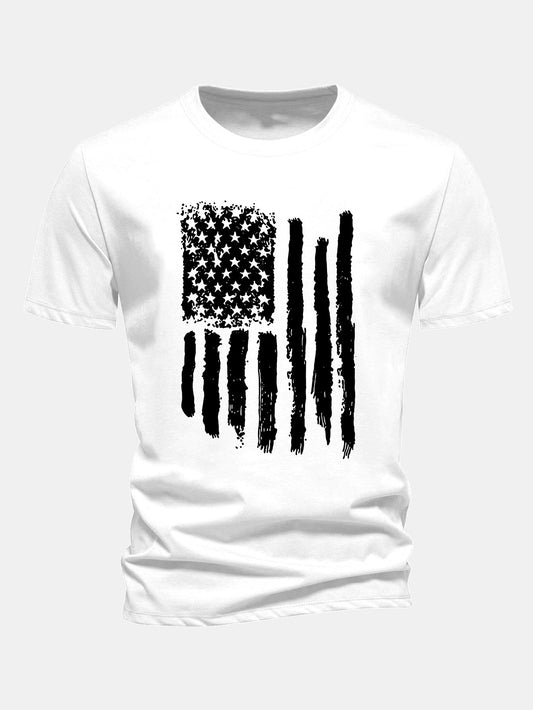 Regular Fit American Flag Print Cotton T-Shirt