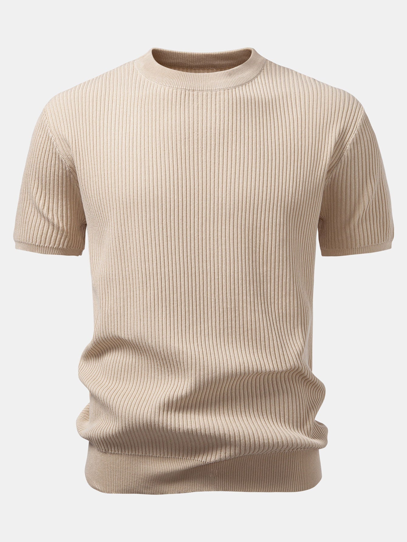 Ribbed Crew Neck Sweater Knitted T-Shirt