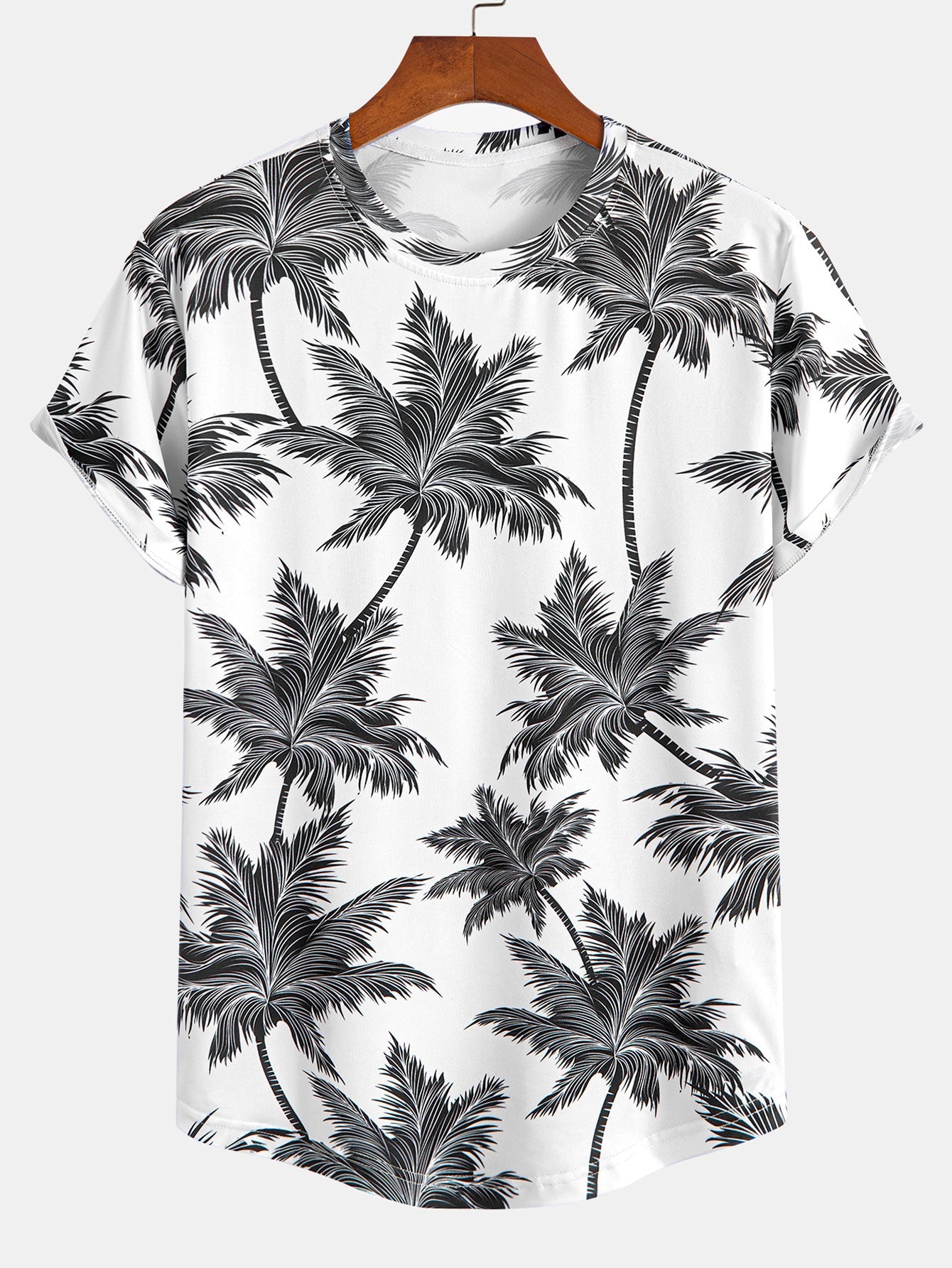 Palm Tree Print Arc Hem T-Shirt