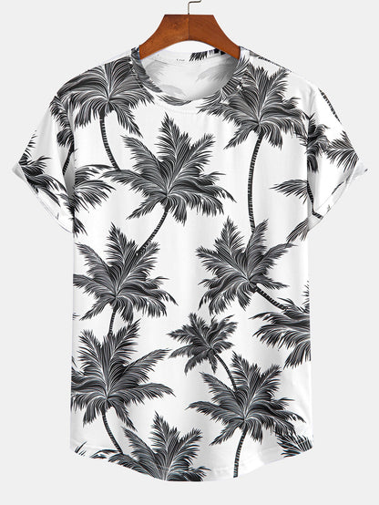 Palm Tree Print Arc Hem T-Shirt