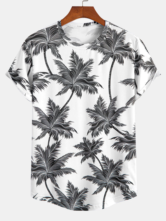 Palm Tree Print Arc Hem T-Shirt