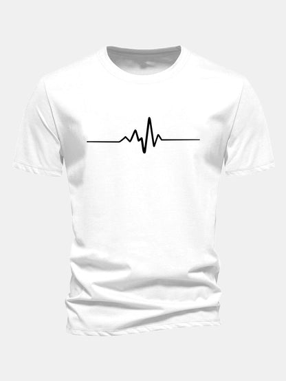 Regular Fit Heartbeat Flatline Print Cotton T-Shirt