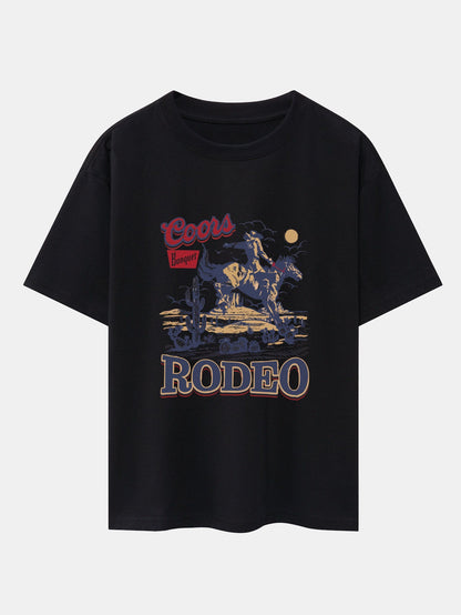 Western Cowboy Print Drop Shoulder Oversize T-Shirt