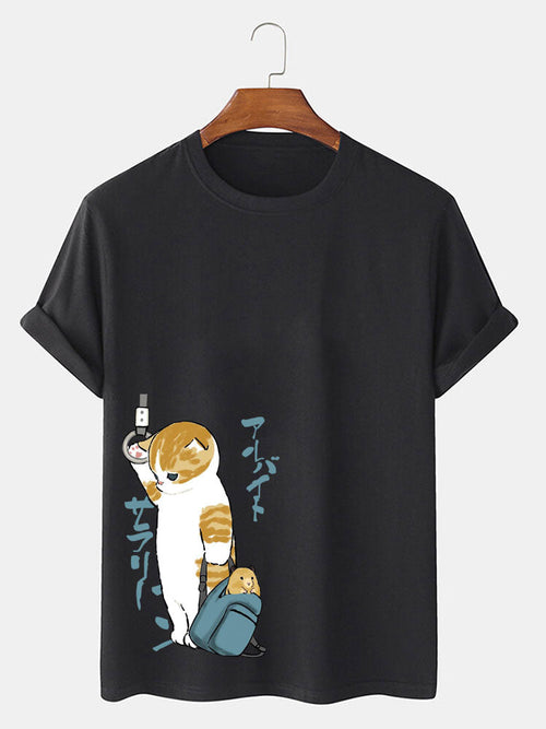 Japanese Cute Cat Print T-Shirt