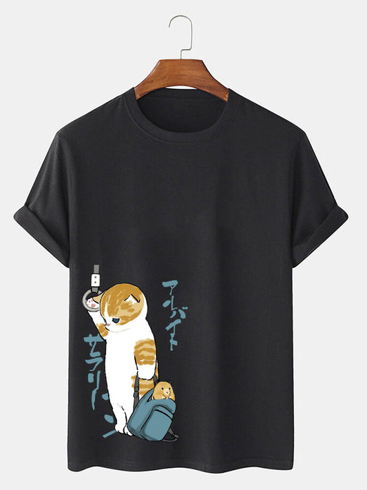 Japanese Cute Cat Print T-Shirt