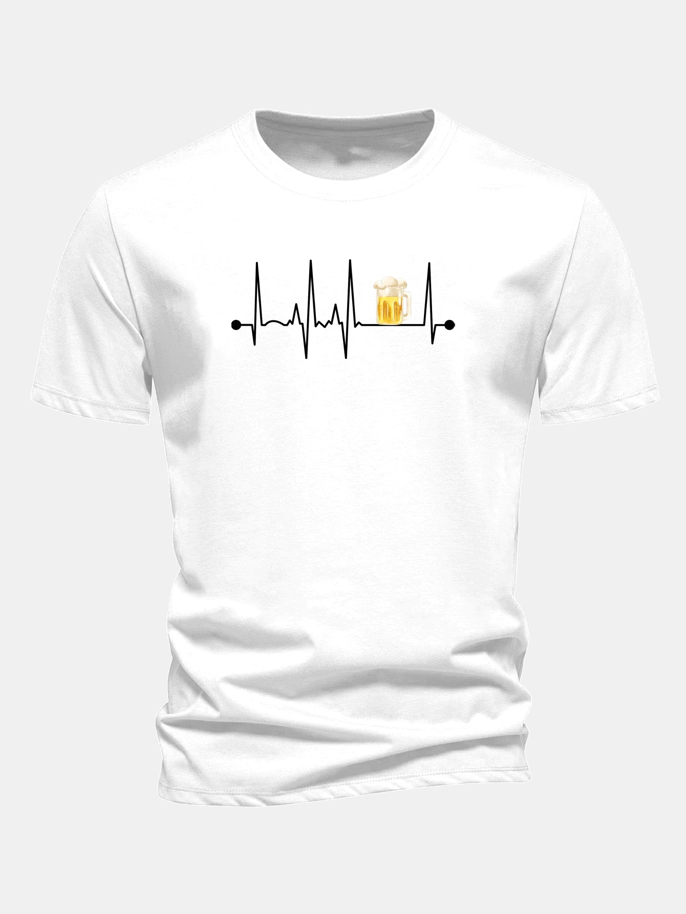Regular Fit Beer Heartbeat Print Cotton T-Shirt