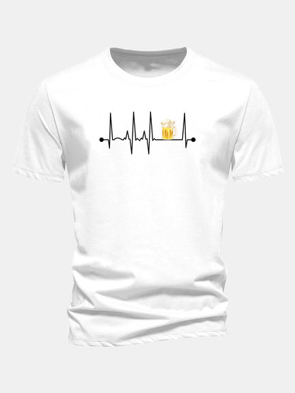 Regular Fit Beer Heartbeat Print Cotton T-Shirt