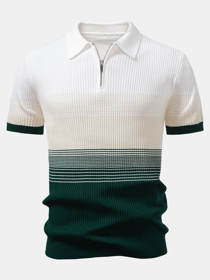 Striped Gradient Knitted Polo Shirt