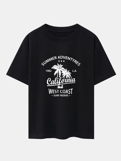 California Palm Tree Print Drop Shoulder Oversize T-Shirt